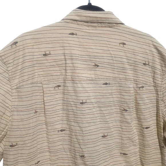 Foundry Men's Shirt XLT Beige Fishing Lure Print Short Sleeve Button-Up Shirt - Picture 3 of 6